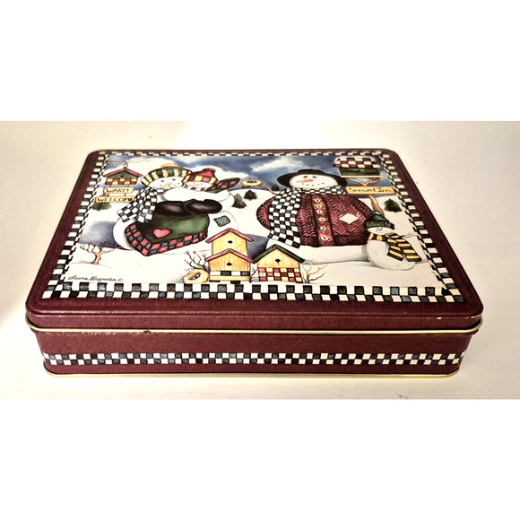 Laurie Korsgaden Snowman Family Tin Keller Charles of Philadelphia 7.5x5.5x1" - Picture 2 of 8